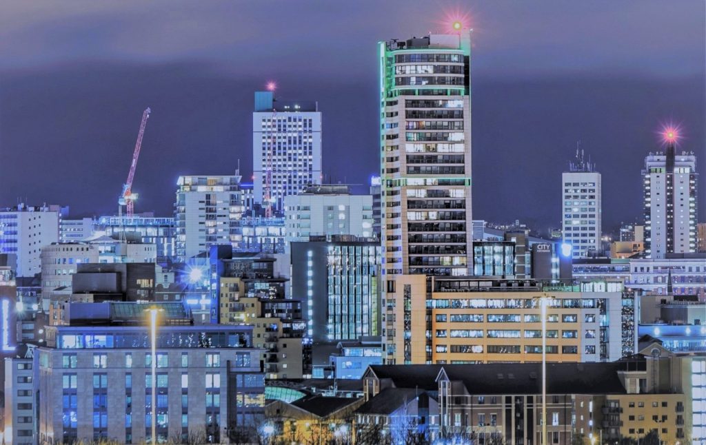 Leeds CBD at night scaled 1
